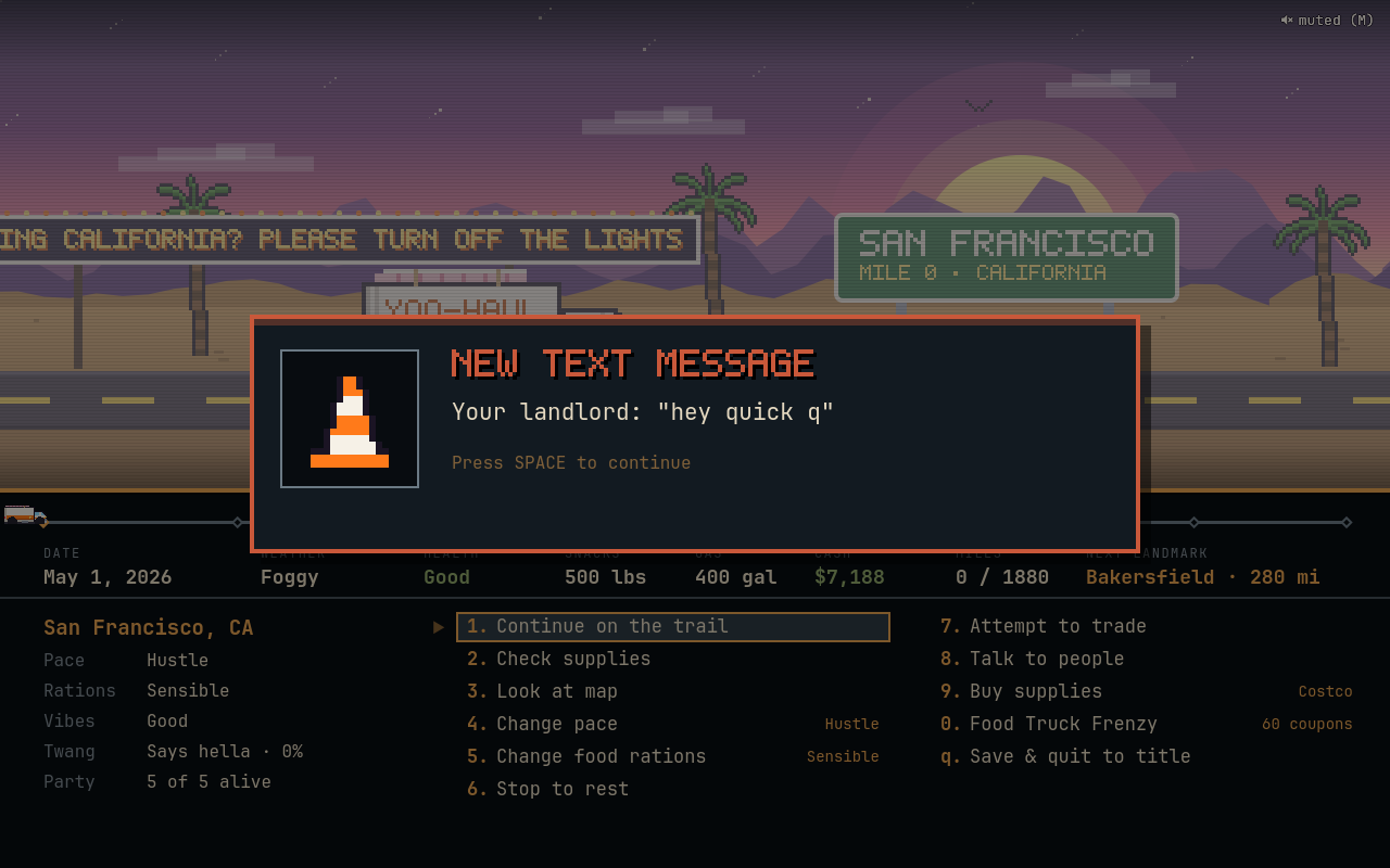 In-game message: NEW TEXT MESSAGE. Your landlord: hey quick q
